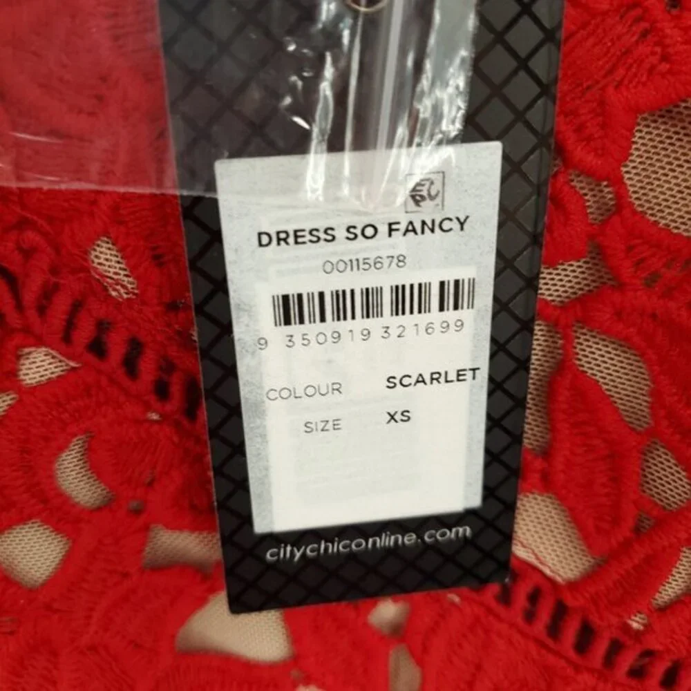 NWT City Chic So Fancy Strappy Lace Fit and Flare Dress XS/14 Scarlet Red
